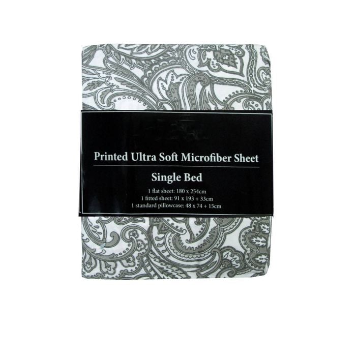 Bloomington Printed Microfiber Sheet Set Single Grey Paisley