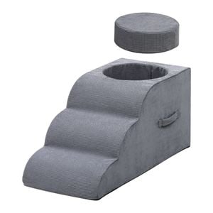 Tedi's 2 in 1 Foam Dog Stairs for Beds Sofa with Sleeping Area,3-Steps Grey
