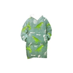 Bloomington Kids Comfy Warm Blanket Hoodie  with Sherpa Reverse Green Dinosaur