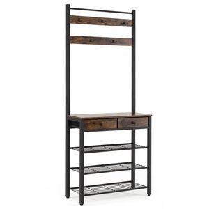 Costway 4-In-1 Hall Tree Industrial Entryway Coat Rack Storage Shelf Organizer-Brown