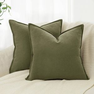 Gioia Casa Twin-Pack Linen Cushion Covers - Linen-Cotton Blend with Hidden Zipper Design - Olive Green, 45cm × 45cm