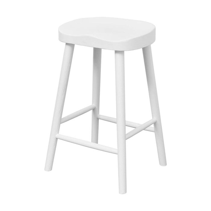 1825 Interiors Cuba Stool Solid Elm Wood Contoured Saddle Seat Natural White