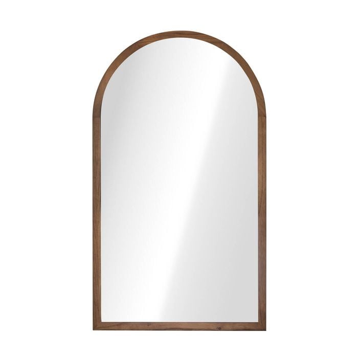 Oikiture Arched Wall Mirrors Vanity Home Decor Makeup Mirror 86x50cm Walnut Wood