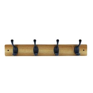Adoored 4 Double Black Hook Pine Board Deco Hook Rack
