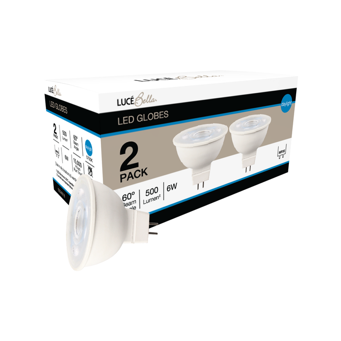 Luce Bella MR16 LED 500lm Daylight 6W 60 Globe 2 Pack Bunnings Australia