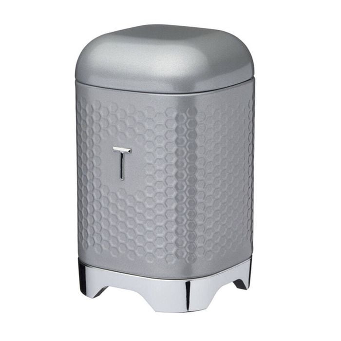 Kitchencraft Lovello Geometric Textured Retro Tea Canister 19cm Shadow Grey
