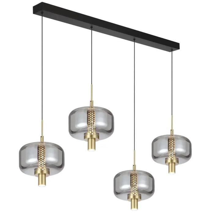 Telbix Volen Contemporary Pendant Hanging Lamp Light Metal Glass Black Gold Smoke Satin