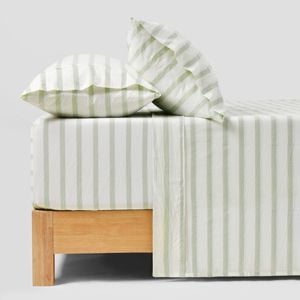 Dreamaker Bask Washed Cotton Yarn Dyed Stripe Sheet Set Sage King