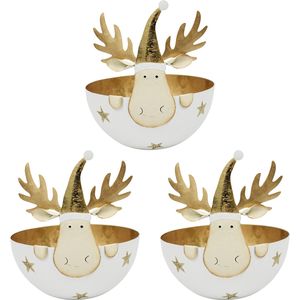 3PK LVD Metal Reindeer Bowl Small Home/Living Room Xmas Display Decor 11x11cm