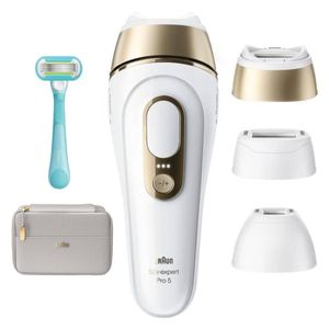 Braun IPL Silk-expert Pro 5 Hair Remover - 3 Attachment Heads - White/Golden