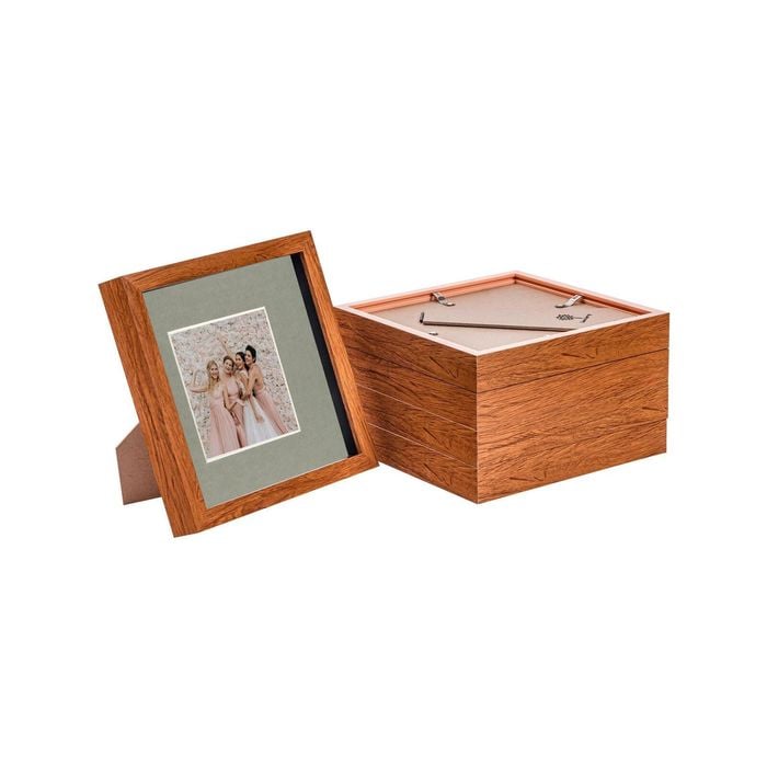 Nicola Spring Acrylic 3D Box Photo Frames with 4" x 4" Mounts - 8" x 8"  - Dark Wood - Pack of 5