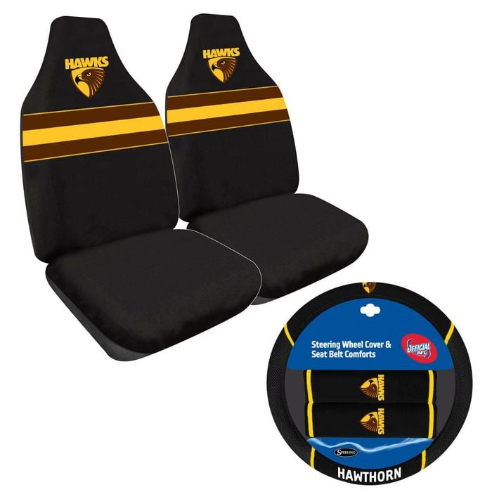 Hawthorn Hawks Official Afl Seat Cover And Steering Wheel Cover Combo