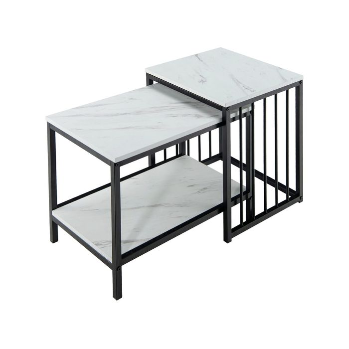 Costway Nesting Coffee Table Rectangle Marble MDF Black