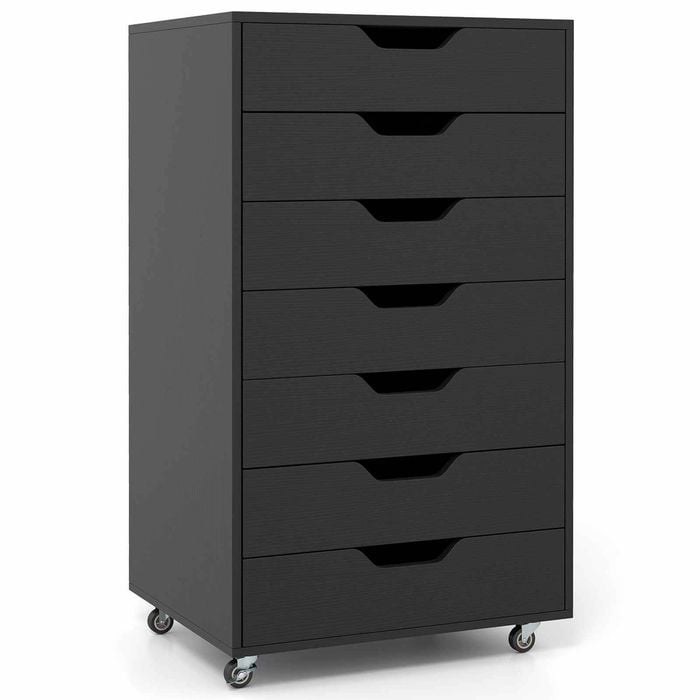 Costway 7-drawer Storage Cabinet Filing Dresser Chest 4 Caster Black