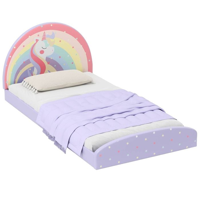 Costway Single Size Floor Bed Frame Kids Bed Unicorn Purple