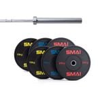 SMAI 135kg HD Bumper Plate Set Inc 15kg Barbell - Black