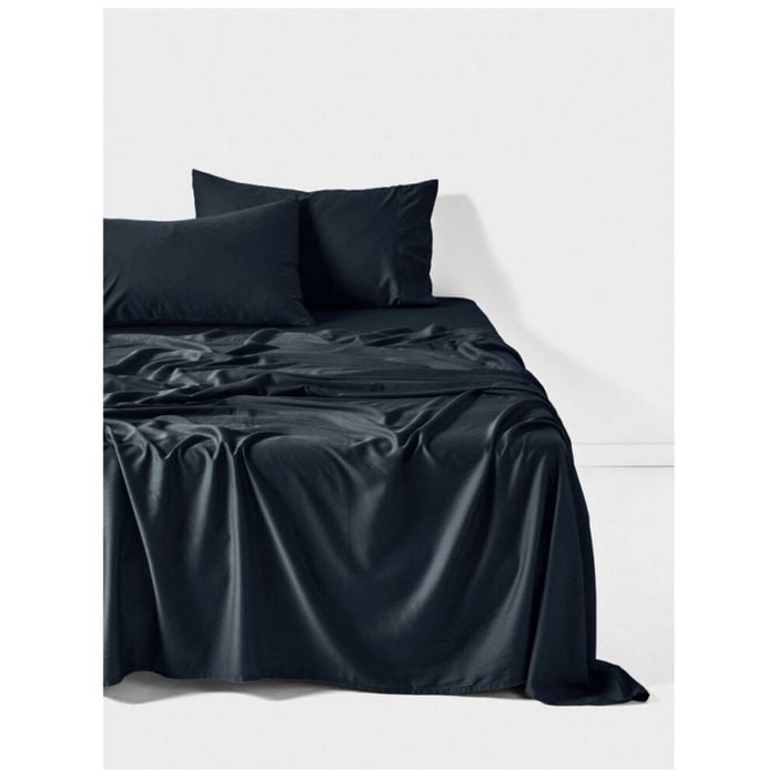 Linen House 400tc Surf Wash Midnight Blue Cotton Sateen Sheet Set King