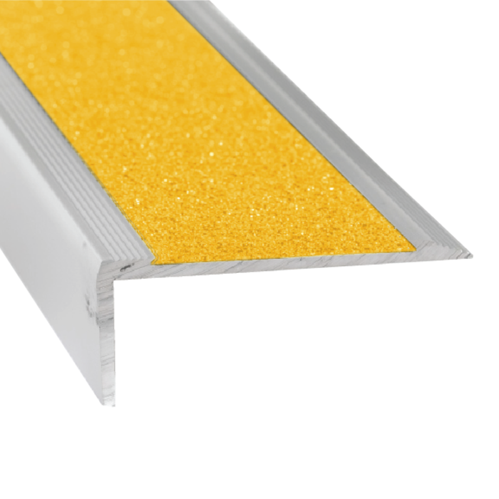 Duratac 900mm Stair Nosing Clear Aluminium With Yellow Carborundum Insert And Countersunk Holes - 900mm