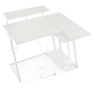 Costway L-shaped Gaming Desk Computer Desk W/monitor Shelf White