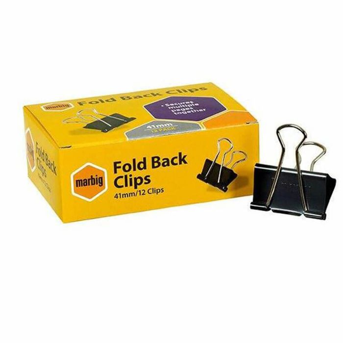 Marbig Fold Back Clips 12/box (Black) (41mm)