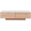 Mia Coffee Table with Drawer - Natural Oak and White Tempered Glass