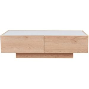 Mia Coffee Table with Drawer - Natural Oak and White Tempered Glass