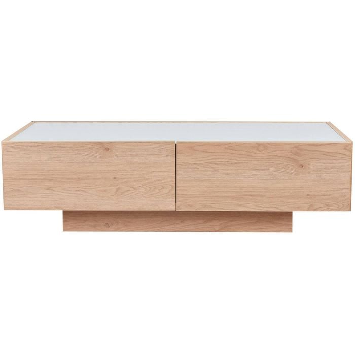 Mia Coffee Table with Drawer - Natural Oak and White Tempered Glass