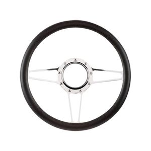 Cal Custom 14" Street Lite Billet Aluminium Steering Wheel, Black Leather Half-Wrap