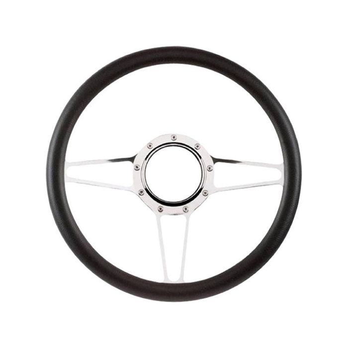 Cal Custom 14" Street Lite Billet Aluminium Steering Wheel, Black Leather Half-Wrap
