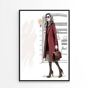 Modern Girl with Her Red Coat Fashion   Print 100% Australian Made 60 x 90cm   (Poster)