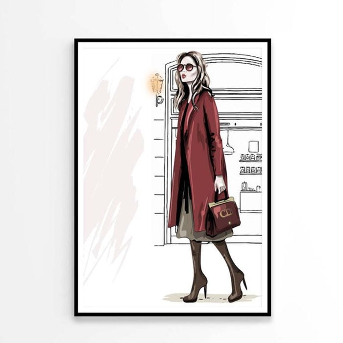 Modern Girl with Her Red Coat Fashion   Print 100% Australian Made 60 x 90cm   (Poster)