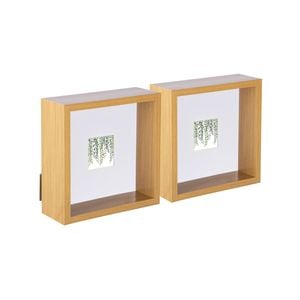 Nicola Spring 3D Deep Box Photo Frames - 6 x 6" with 2 x 2" Mount - Light Wood - Pack of 2