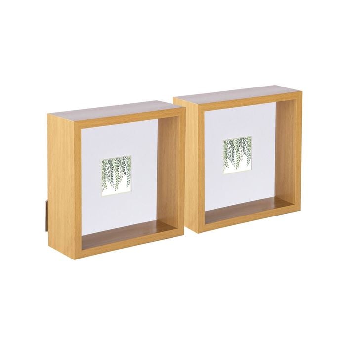 Nicola Spring 3D Deep Box Photo Frames - 6 x 6" with 2 x 2" Mount - Light Wood - Pack of 2
