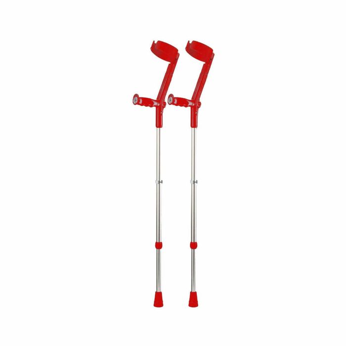 Forearm Crutches with Safety Cuff & Hinge - Adjustable Mobility Aid - Red