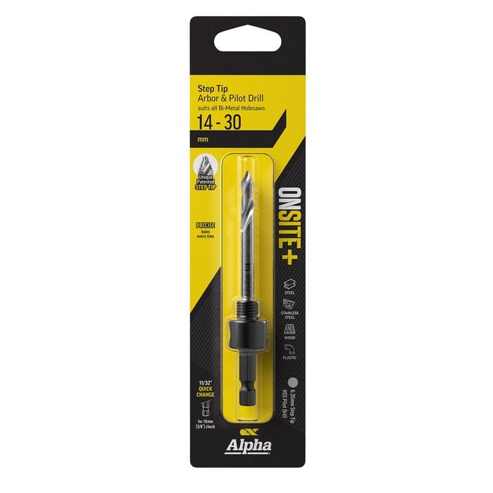 Alpha Onsite+ 14-30mm Step Tip Arbor & Pilot Drill to suit Bi-Metal Holesaws