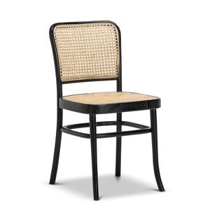 Prague Set of 2 Black & Natural Solid Teak Bentwood Cane Dining Side Chair