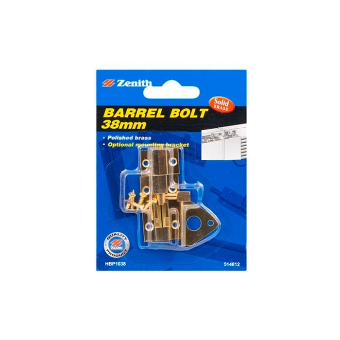 Zenith Barrel Bolt 38mm Polished Brass