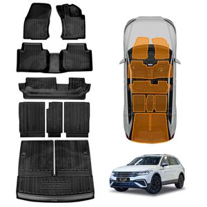 3d Floor Mats Boot Liners Set For Volkswagen Vw Tiguan Allspace 7 Seater 2018-2024 All Weather Heavy Duty Cargo Kick Back