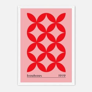 Galrie Bauhaus 1919 Geometric Red Art Print - Vintage Style Home Decor, White Frame, 50 x 70cm (20 x 28inch)