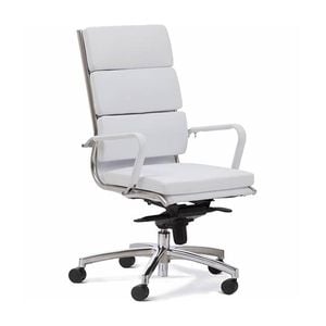 Olg Mode High Back Executive Chair Fixed Arms Polished Base White Vinyl