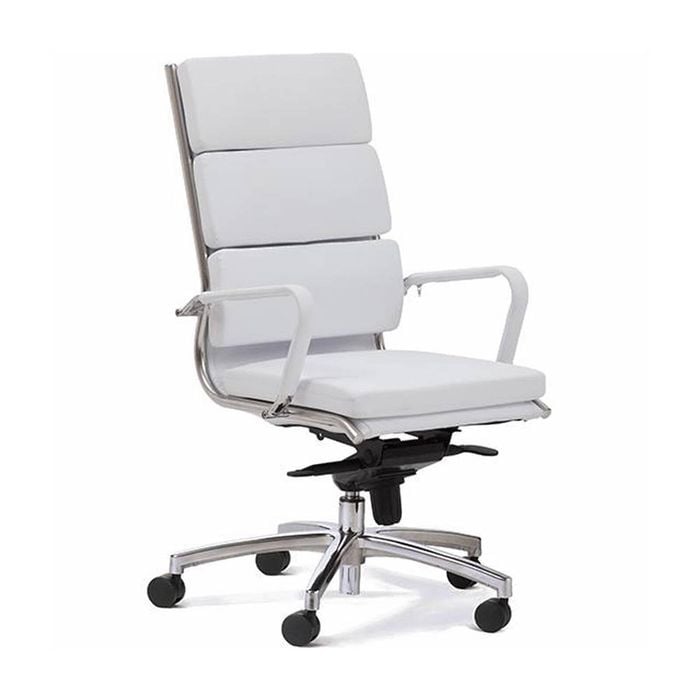 Olg Mode High Back Executive Chair Fixed Arms Polished Base White Vinyl