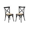 Oikiture 2pcs Crossback Dining Chair Wood Ratan Black