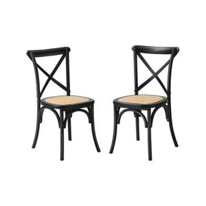 Oikiture 2pcs Crossback Dining Chair Wood Ratan Black