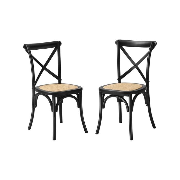 Oikiture 2pcs Crossback Dining Chair Wood Ratan Black