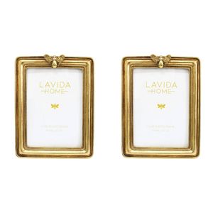 2PK LVD Resin Vintage-Lux Bee Photo/Picture Frame 5x7 17x2x22cm Aged Gold