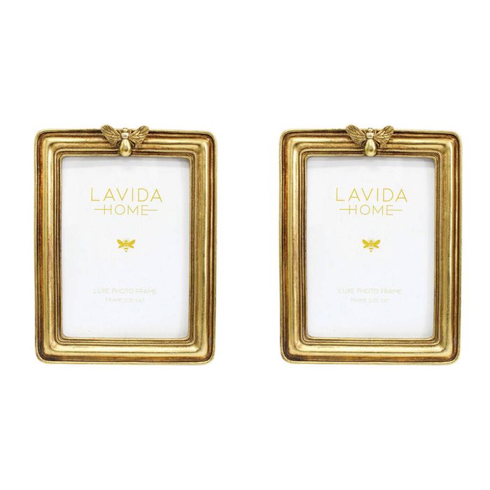 2PK LVD Resin Vintage-Lux Bee Photo/Picture Frame 5x7 17x2x22cm Aged Gold