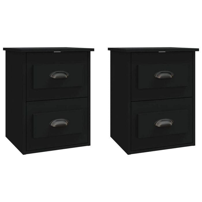 vidaXL Bedside Tables Wall-mounted Nightstand Side Table Storage 2 pcs Black