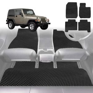 6D Diamond Car Floor Mats for Jeep Wrangler 1996-2006-Full Set-Black-Outback GT