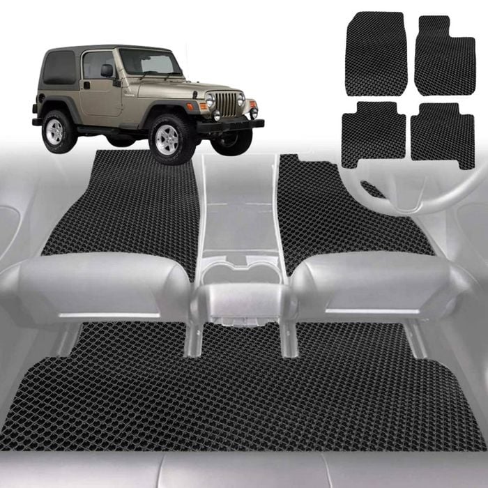 6D Diamond Car Floor Mats for Jeep Wrangler 1996-2006-Full Set-Black-Outback GT