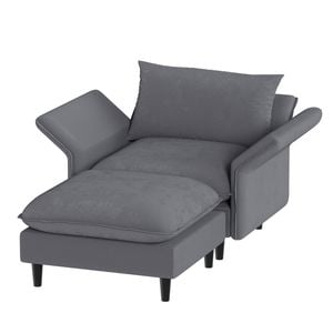 Advwin 90cm Accent Armchair Sofa with Ottoman Corduroy Lounge Couch with Adjustable Backrest & Armrest Grey